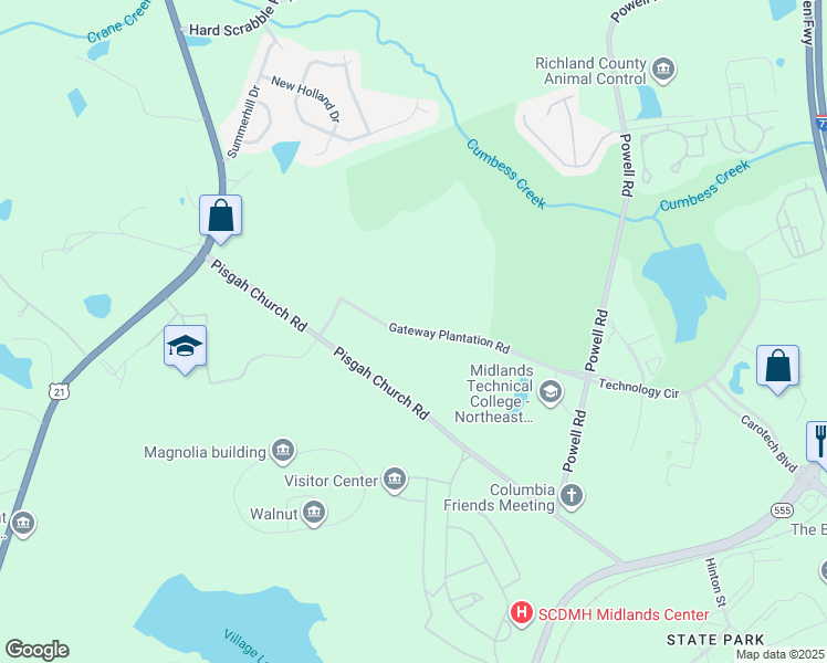 map of restaurants, bars, coffee shops, grocery stores, and more near 1140 Performance Parkway in Columbia