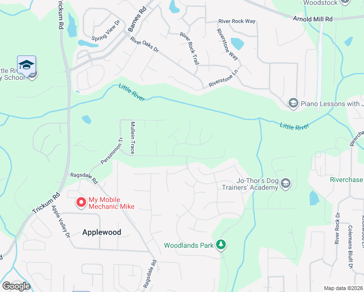 map of restaurants, bars, coffee shops, grocery stores, and more near 510 Watercress Drive in Woodstock