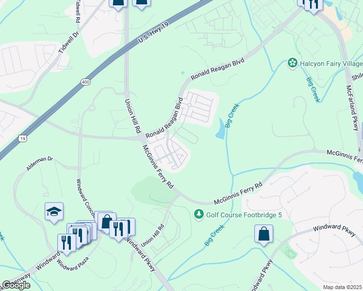 map of restaurants, bars, coffee shops, grocery stores, and more near 7520 Jamestown Drive in Alpharetta