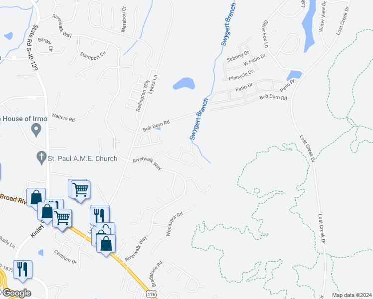 map of restaurants, bars, coffee shops, grocery stores, and more near 108 Harper Park Road in Irmo