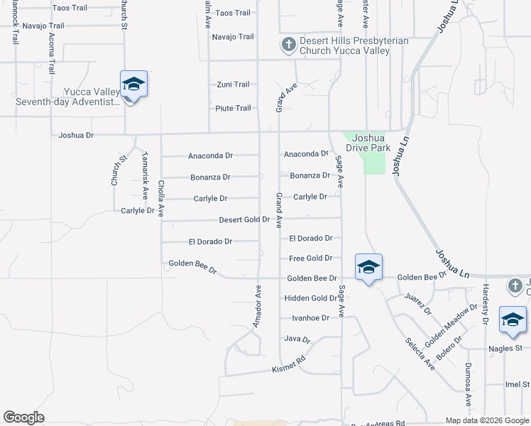 map of restaurants, bars, coffee shops, grocery stores, and more near 8305 Amador Avenue in Yucca Valley