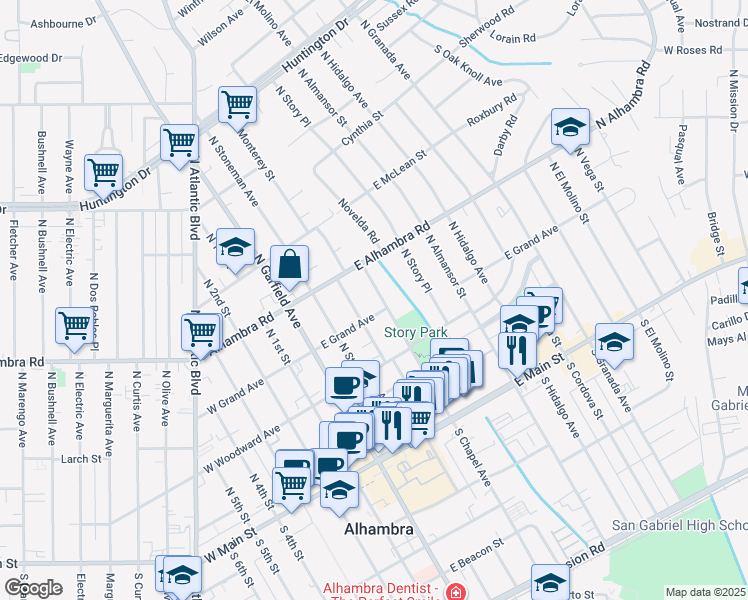 map of restaurants, bars, coffee shops, grocery stores, and more near 400 North Chapel Avenue in Alhambra
