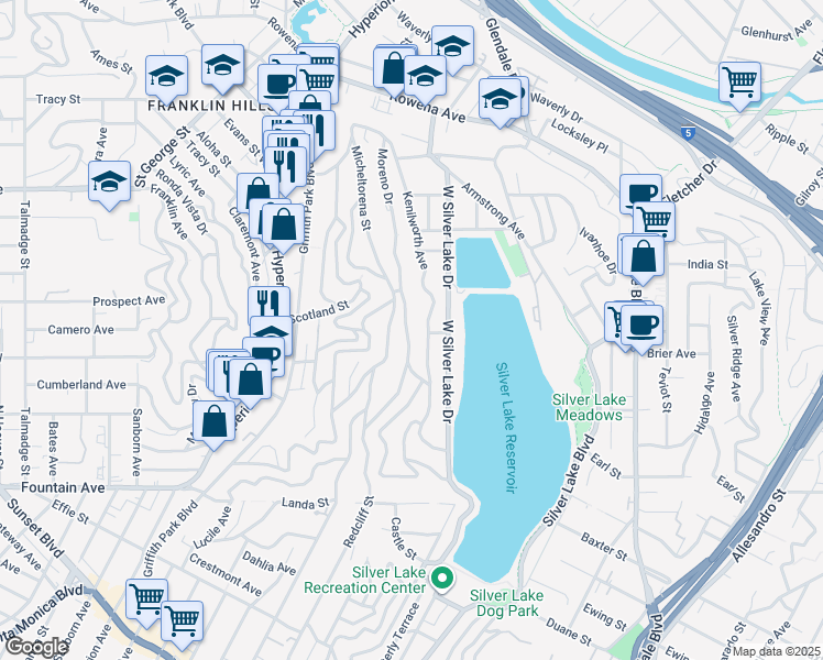 map of restaurants, bars, coffee shops, grocery stores, and more near 2305 Kenilworth Avenue in Los Angeles