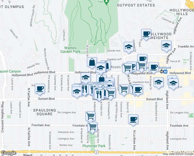 map of restaurants, bars, coffee shops, grocery stores, and more near in Los Angeles