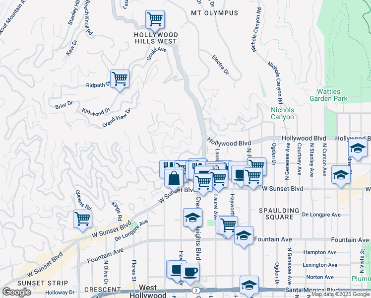 map of restaurants, bars, coffee shops, grocery stores, and more near 8142 Laurel View Drive in Los Angeles