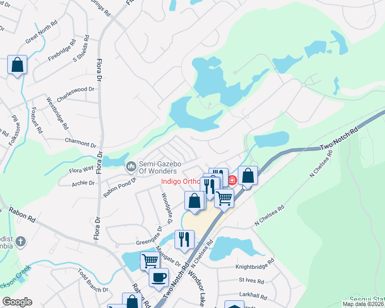 map of restaurants, bars, coffee shops, grocery stores, and more near 1667 Rabon Farms Lane in Columbia