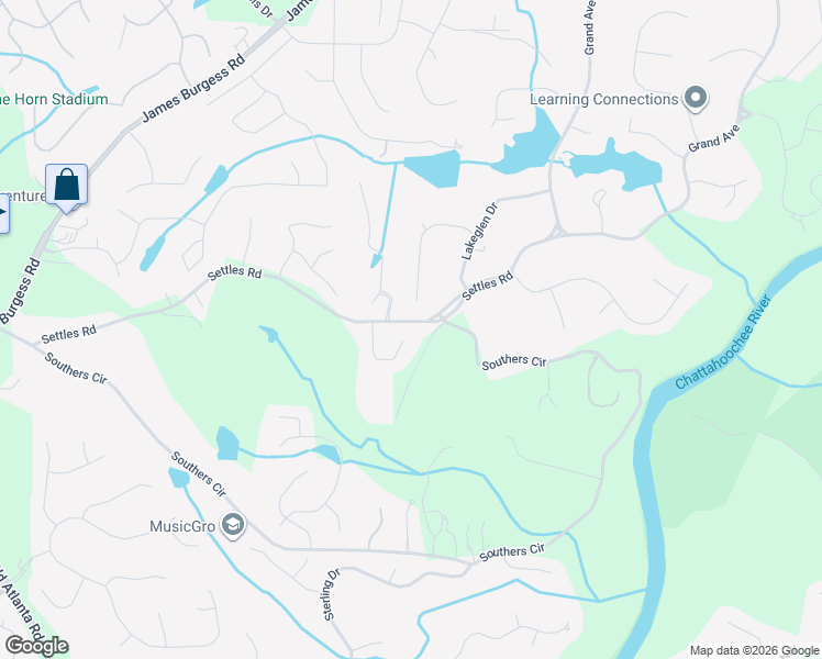 map of restaurants, bars, coffee shops, grocery stores, and more near 1065 Cascade Run Court in Suwanee