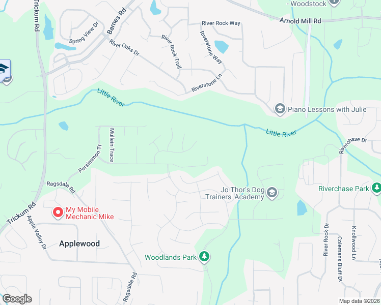 map of restaurants, bars, coffee shops, grocery stores, and more near 536 Watercress Drive in Woodstock