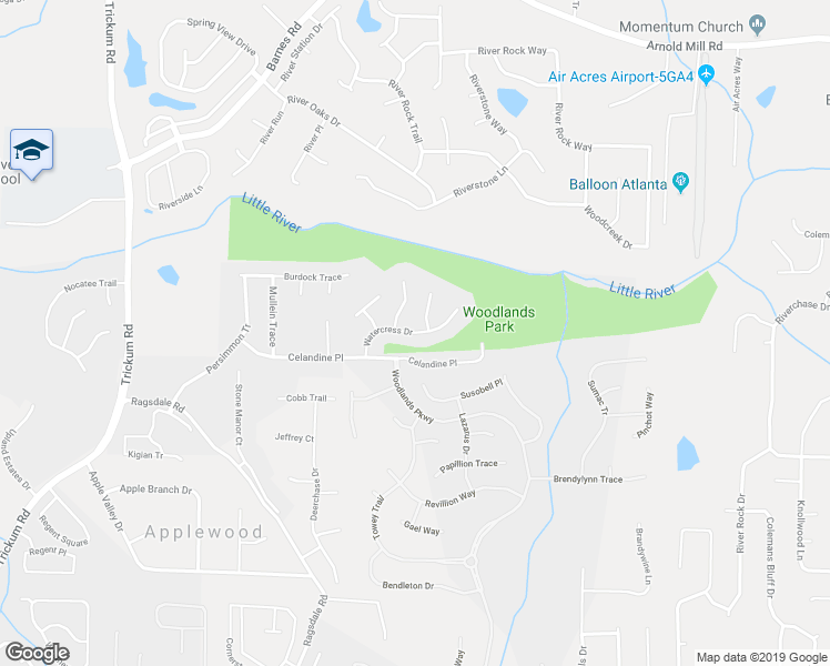map of restaurants, bars, coffee shops, grocery stores, and more near 524 Watercress Drive in Woodstock