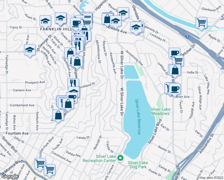 map of restaurants, bars, coffee shops, grocery stores, and more near 2305 Kenilworth Avenue in Los Angeles