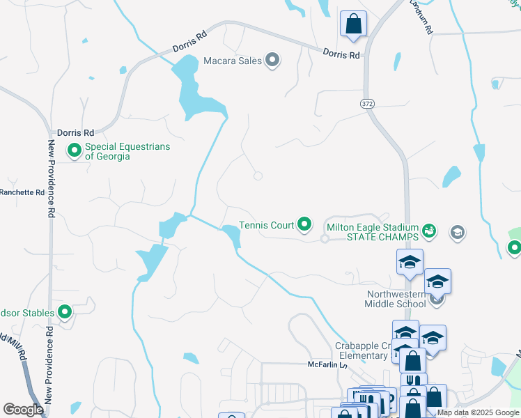 map of restaurants, bars, coffee shops, grocery stores, and more near 765 Owens Lake Road in Alpharetta