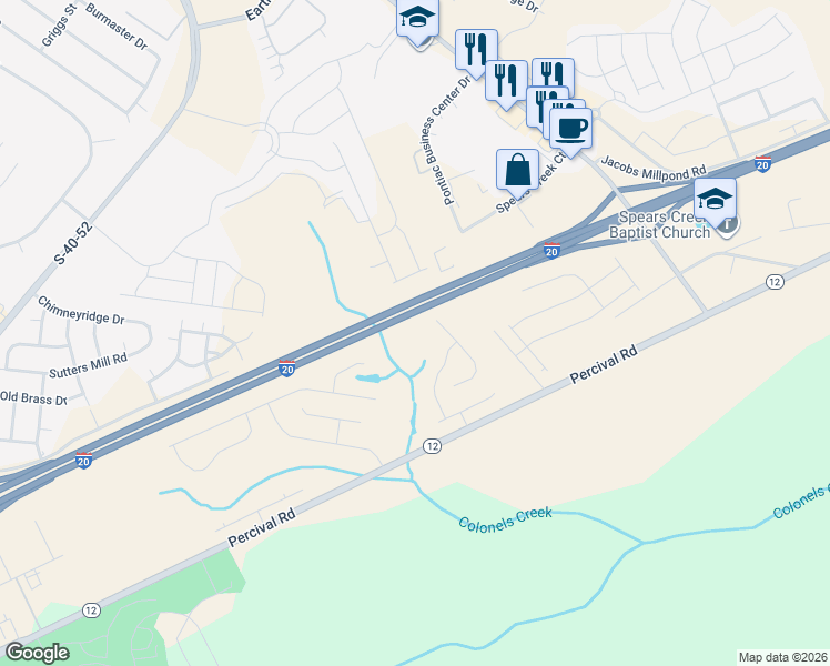 map of restaurants, bars, coffee shops, grocery stores, and more near 4651 Percival Road in Columbia