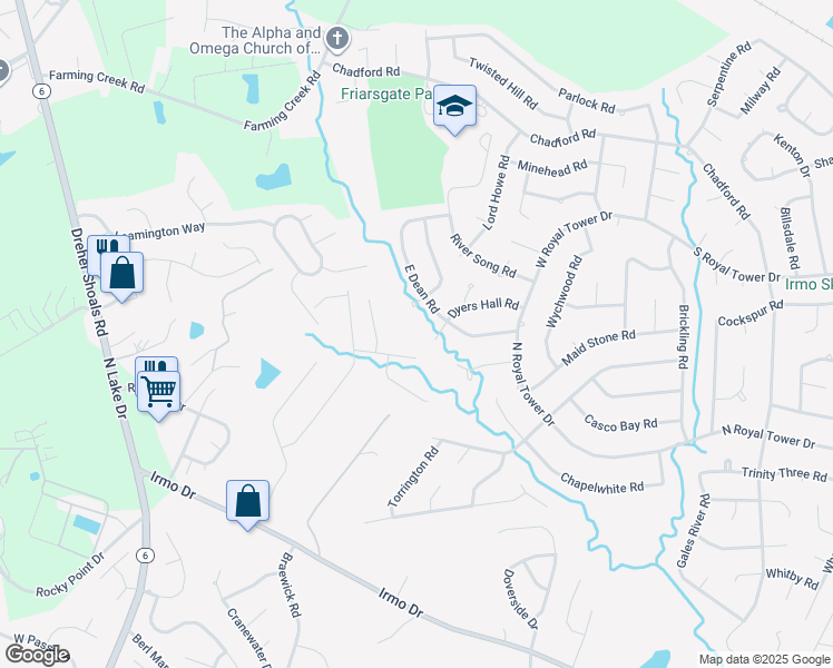 map of restaurants, bars, coffee shops, grocery stores, and more near 24 Dyers Hall Court in Irmo