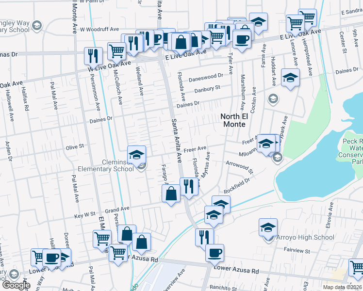 map of restaurants, bars, coffee shops, grocery stores, and more near 5312 Santa Anita Avenue in Temple City