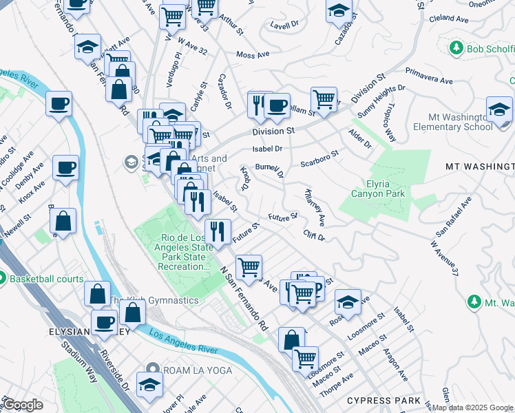map of restaurants, bars, coffee shops, grocery stores, and more near 3015 Future Street in Los Angeles