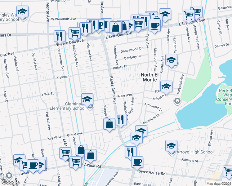 map of restaurants, bars, coffee shops, grocery stores, and more near 5312 Santa Anita Avenue in Temple City