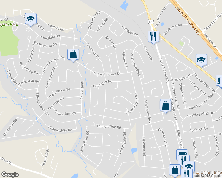 map of restaurants, bars, coffee shops, grocery stores, and more near 18 Cockspur Circle in Irmo