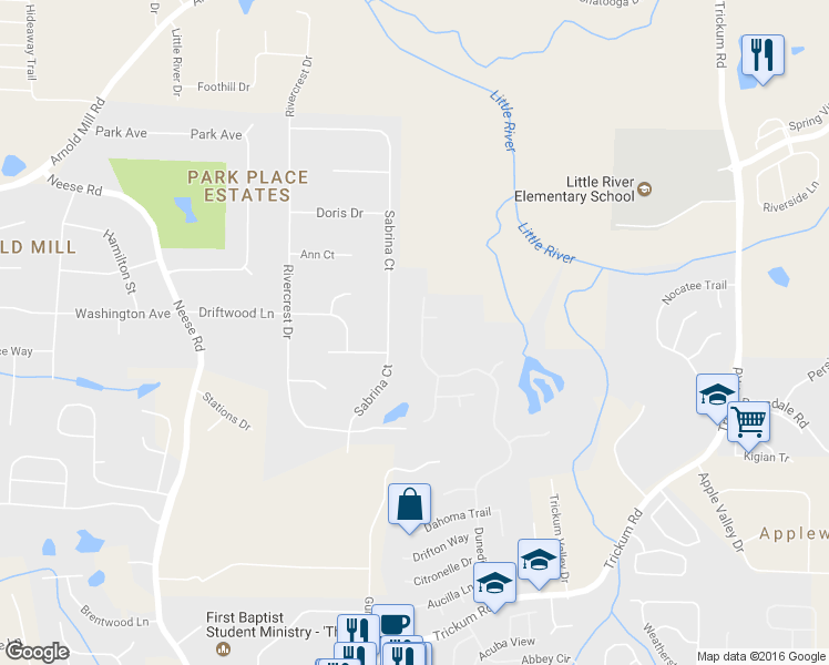 map of restaurants, bars, coffee shops, grocery stores, and more near 1139 Dunedin Trail in Woodstock