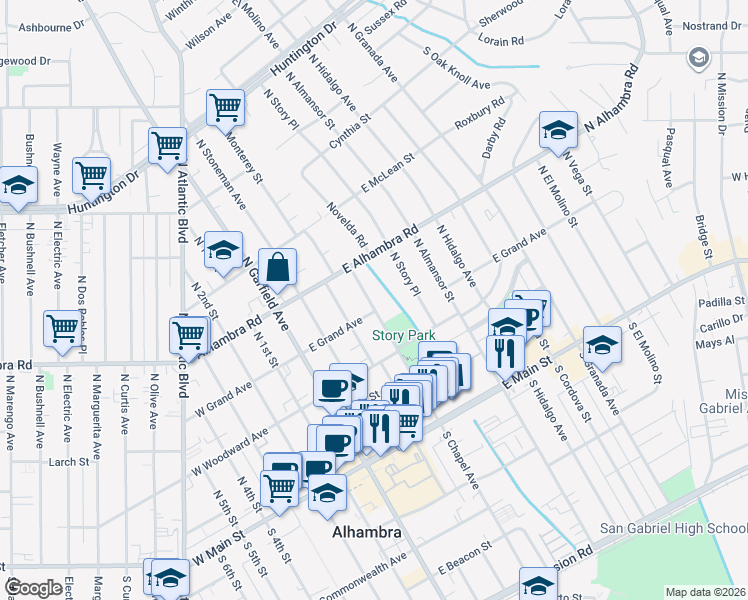 map of restaurants, bars, coffee shops, grocery stores, and more near 400 North Chapel Avenue in Alhambra