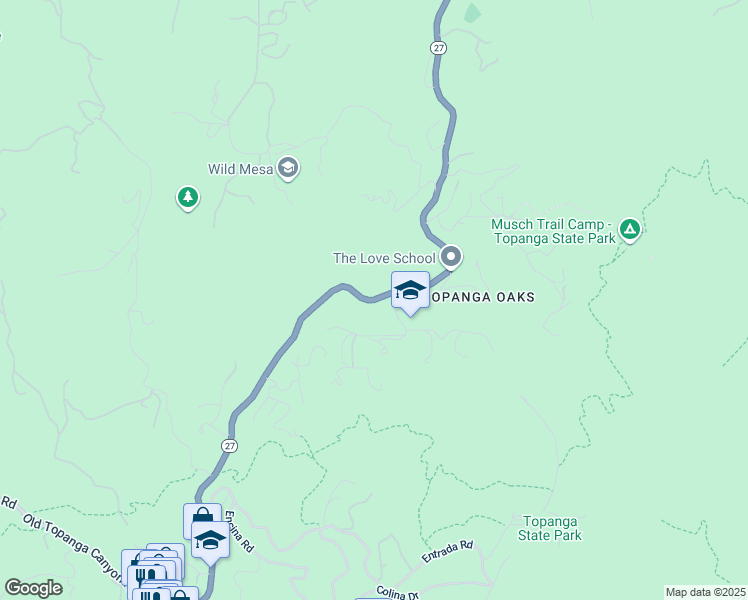 map of restaurants, bars, coffee shops, grocery stores, and more near California 27 in Los Angeles County
