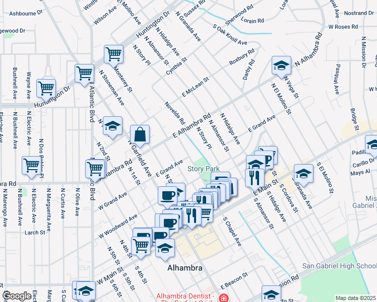 map of restaurants, bars, coffee shops, grocery stores, and more near 400 North Chapel Avenue in Alhambra