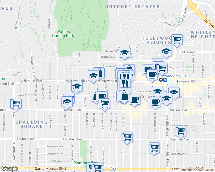 map of restaurants, bars, coffee shops, grocery stores, and more near 1643 North Formosa Avenue in Los Angeles