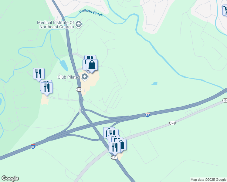 map of restaurants, bars, coffee shops, grocery stores, and more near 428 King Village in Braselton