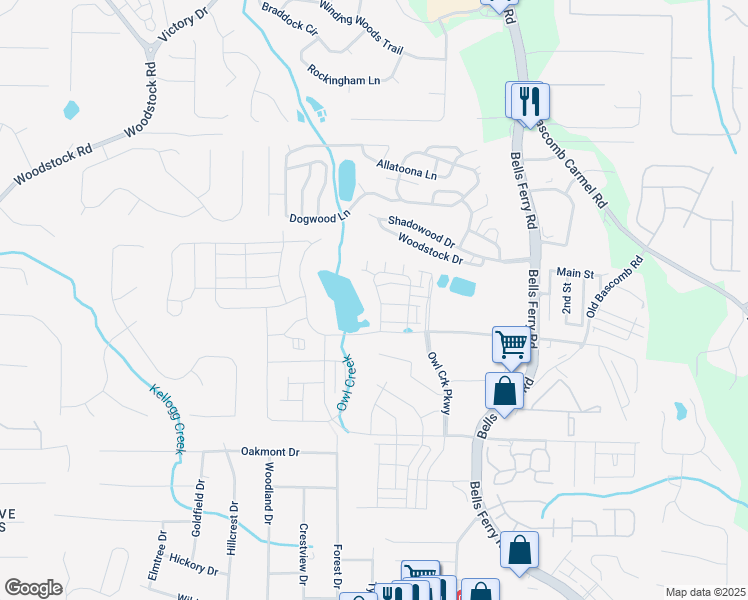 map of restaurants, bars, coffee shops, grocery stores, and more near 161 Jameson Drive in Acworth