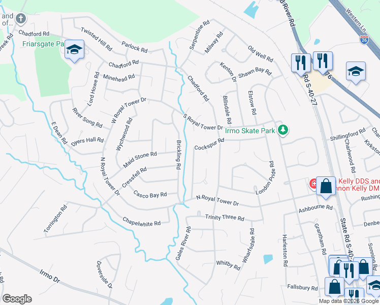 map of restaurants, bars, coffee shops, grocery stores, and more near 419 Cockspur Road in Irmo