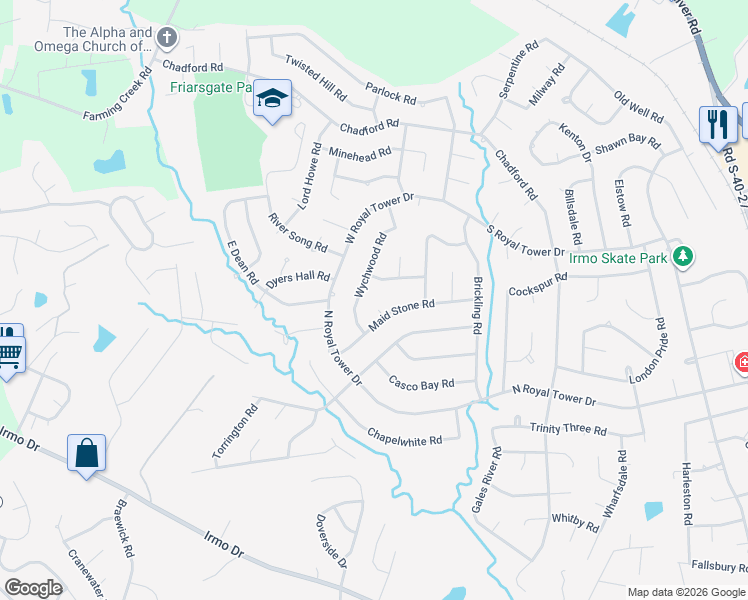 map of restaurants, bars, coffee shops, grocery stores, and more near 112 Maid Stone Ct in Irmo