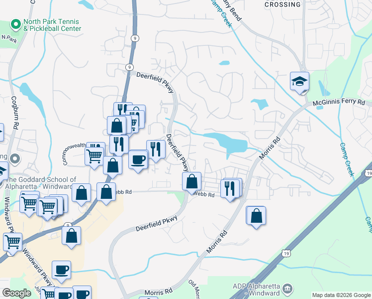 map of restaurants, bars, coffee shops, grocery stores, and more near 1308 North Park Lane in Milton