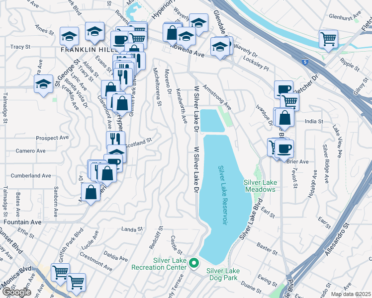 map of restaurants, bars, coffee shops, grocery stores, and more near 2305 Kenilworth Avenue in Los Angeles