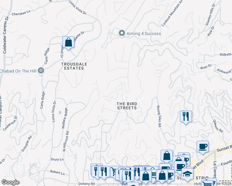 map of restaurants, bars, coffee shops, grocery stores, and more near 9234 Kinglet Drive in Los Angeles