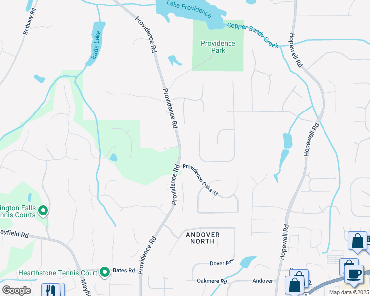 map of restaurants, bars, coffee shops, grocery stores, and more near 13125 Providence Road in Alpharetta