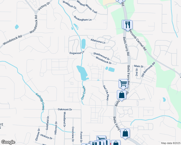 map of restaurants, bars, coffee shops, grocery stores, and more near 161 Jameson Drive in Acworth