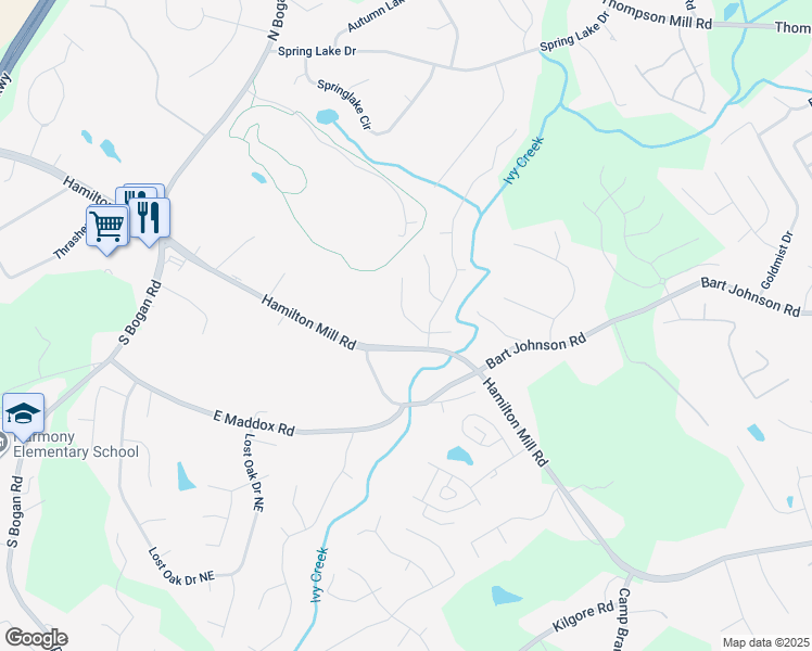 map of restaurants, bars, coffee shops, grocery stores, and more near 3970 Inman Park Lane in Buford