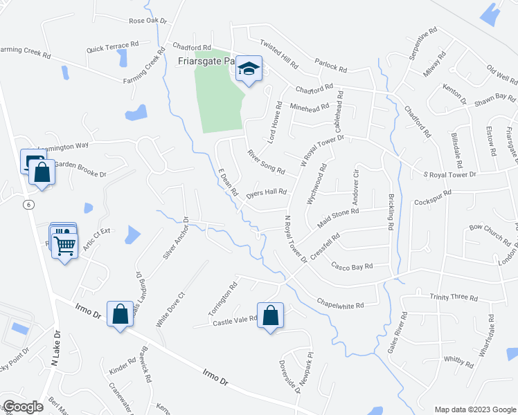 map of restaurants, bars, coffee shops, grocery stores, and more near 125 East Dean Road in Irmo