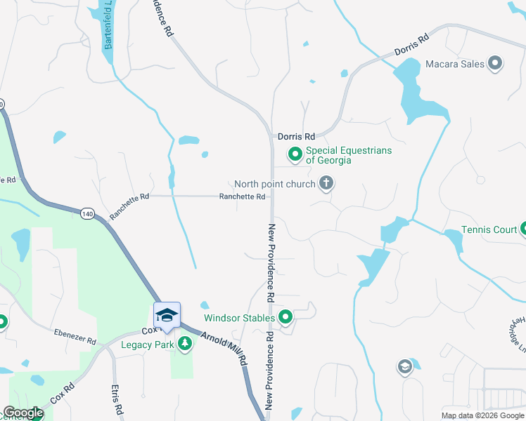 map of restaurants, bars, coffee shops, grocery stores, and more near 13150 New Providence Road in Alpharetta