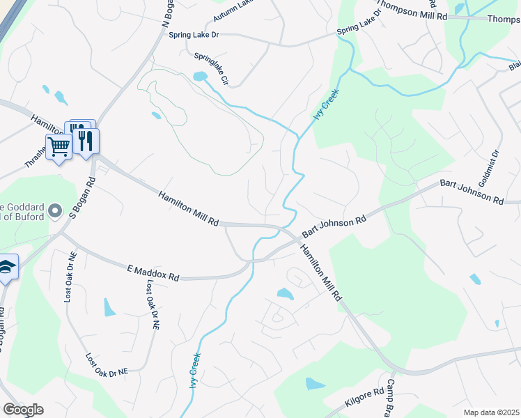 map of restaurants, bars, coffee shops, grocery stores, and more near 2810 Promenade Place in Buford