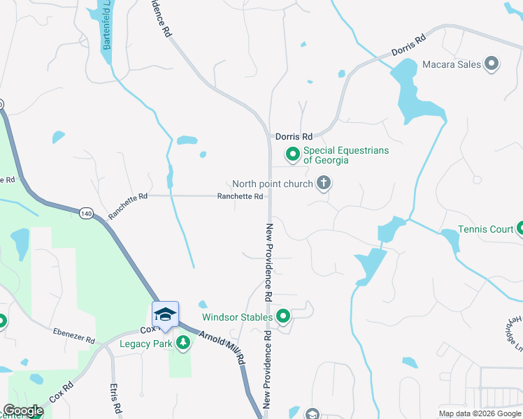 map of restaurants, bars, coffee shops, grocery stores, and more near 13150 New Providence Road in Alpharetta
