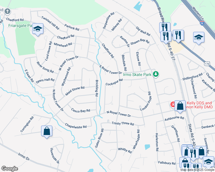 map of restaurants, bars, coffee shops, grocery stores, and more near 419 Cockspur Road in Irmo