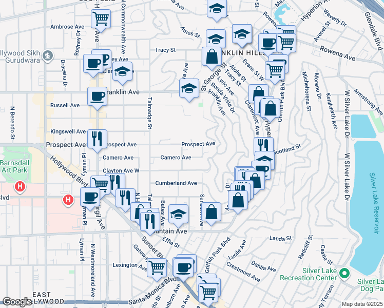 map of restaurants, bars, coffee shops, grocery stores, and more near 4027 Camero Avenue in Los Angeles