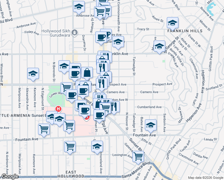 map of restaurants, bars, coffee shops, grocery stores, and more near 4403 Camero Avenue in Los Angeles