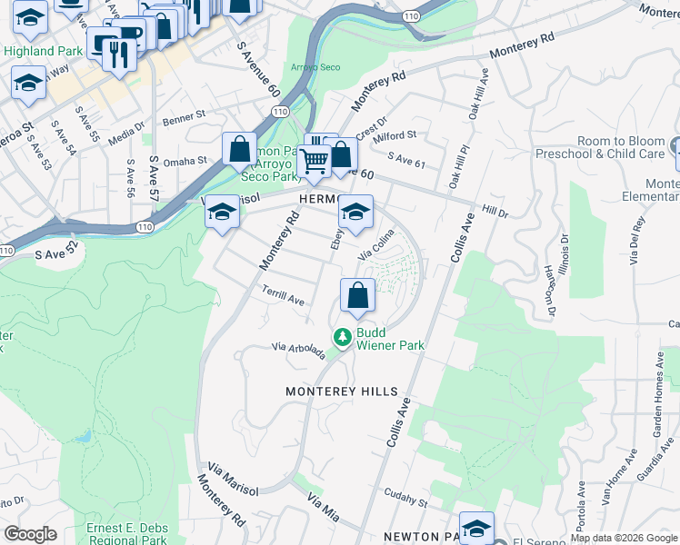 map of restaurants, bars, coffee shops, grocery stores, and more near 624 Redfield Avenue in Los Angeles