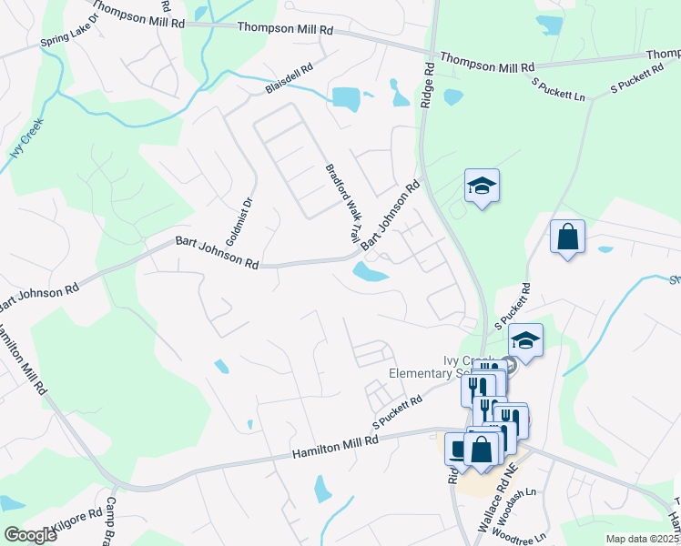 map of restaurants, bars, coffee shops, grocery stores, and more near 3537 Edenridge Court in Buford