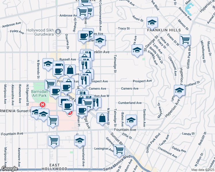 map of restaurants, bars, coffee shops, grocery stores, and more near 4353 Camero Avenue in Los Angeles
