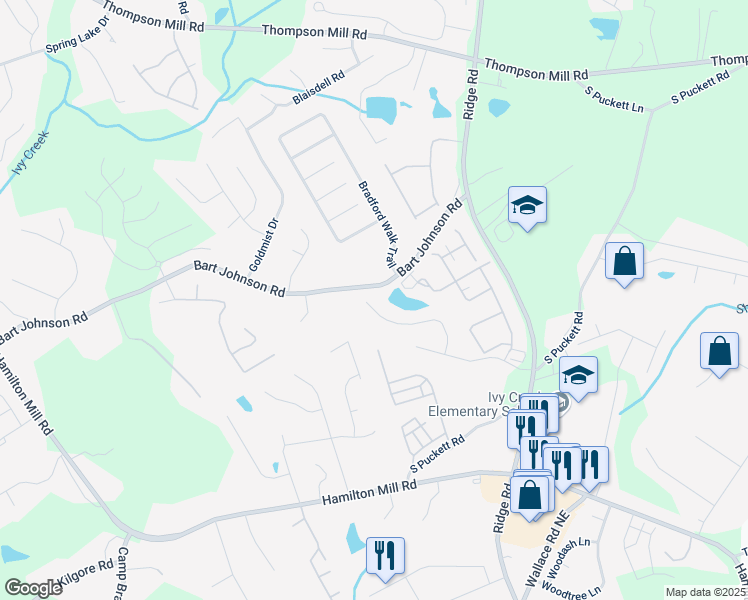 map of restaurants, bars, coffee shops, grocery stores, and more near 3537 Edenridge Court in Buford