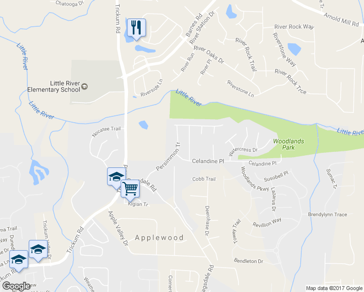 map of restaurants, bars, coffee shops, grocery stores, and more near 509 Mullein Trace in Woodstock