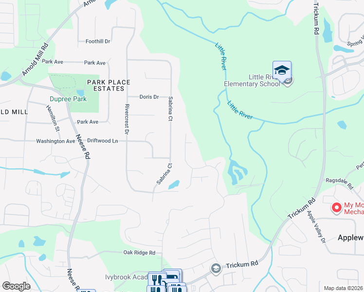 map of restaurants, bars, coffee shops, grocery stores, and more near 1143 Dunedin Trail in Woodstock