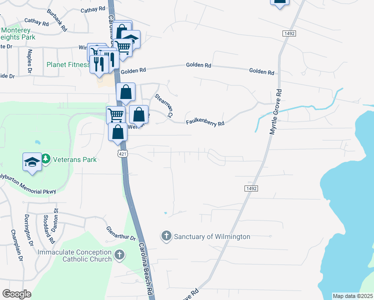 map of restaurants, bars, coffee shops, grocery stores, and more near 793 Myrtle Landing Place in Wilmington
